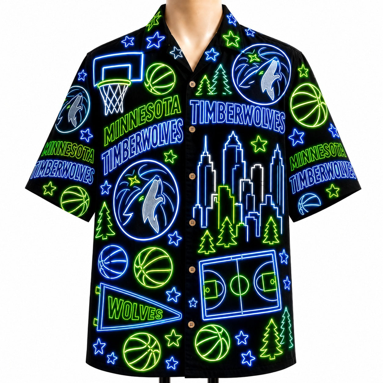 All Basketball Teams Neon Pattern Vibe Summer Party Button-Up Unisex Hawaiian Shirt For Men and Women