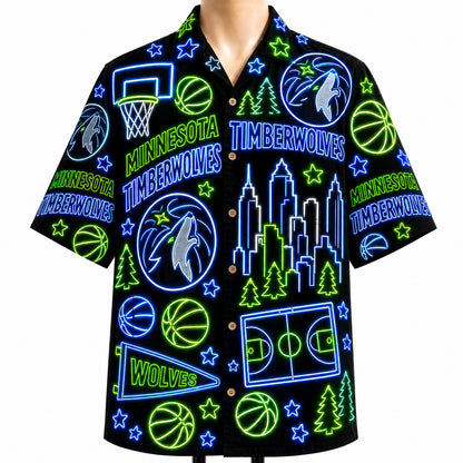 All Basketball Teams Neon Pattern Vibe Summer Party Button-Up Unisex Hawaiian Shirt For Men and Women