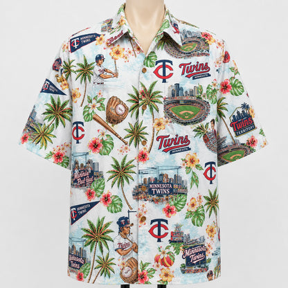 CC Baseball Teams Scenic Pattern Button-Up Unisex Hawaiian Shirt For Men and Women