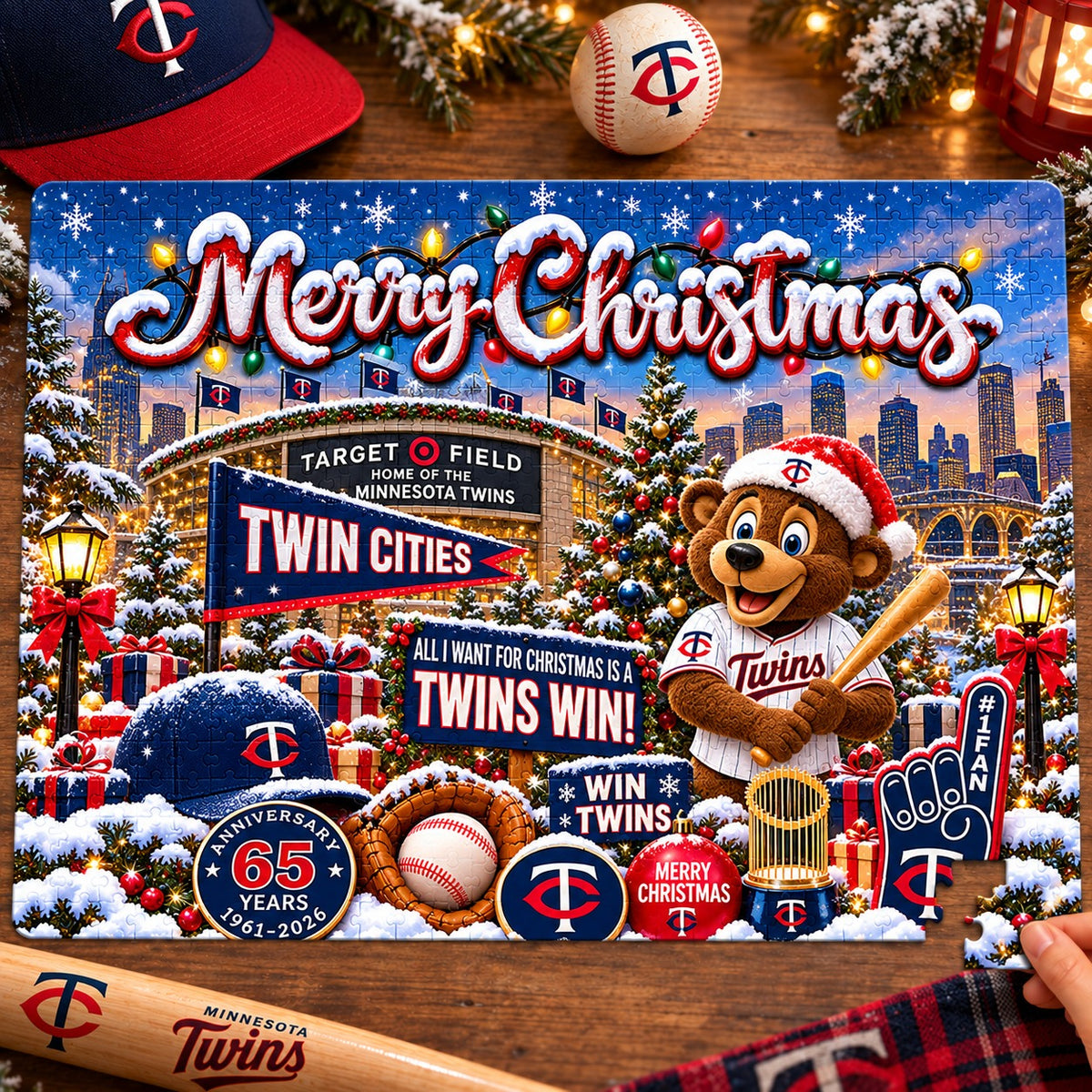 All Baseball Teams Baseball Stadium Personalized  Christmas Jigsaw Puzzle – Choose Your Team, 500 Pieces