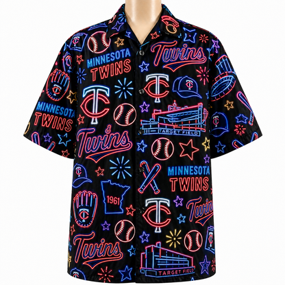 All Baseball Teams Neon Pattern Vibe Summer Party Button-Up Unisex Hawaiian Shirt For Men and Women