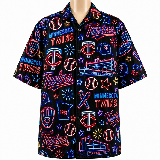 MT Baseball Teams Neon Pattern Vibe Summer Party Button-Up Unisex Hawaiian Shirt For Men and Women
