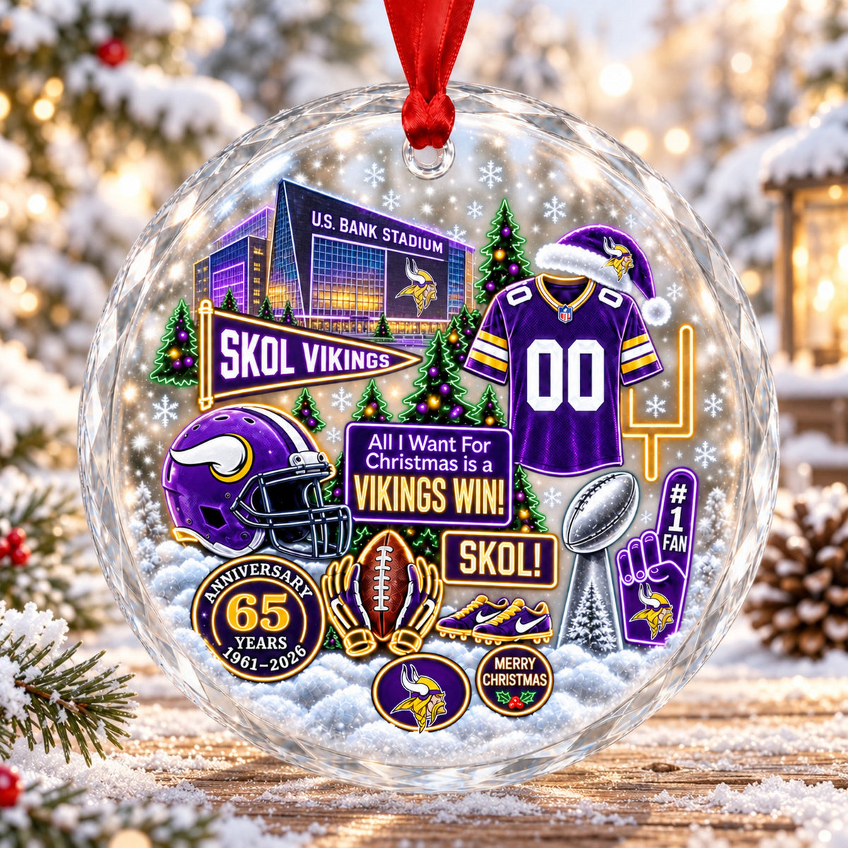 All Football Teams Christmas Stadium Snow Vibe Glass Ornament With Gift Box - 5to9vibe