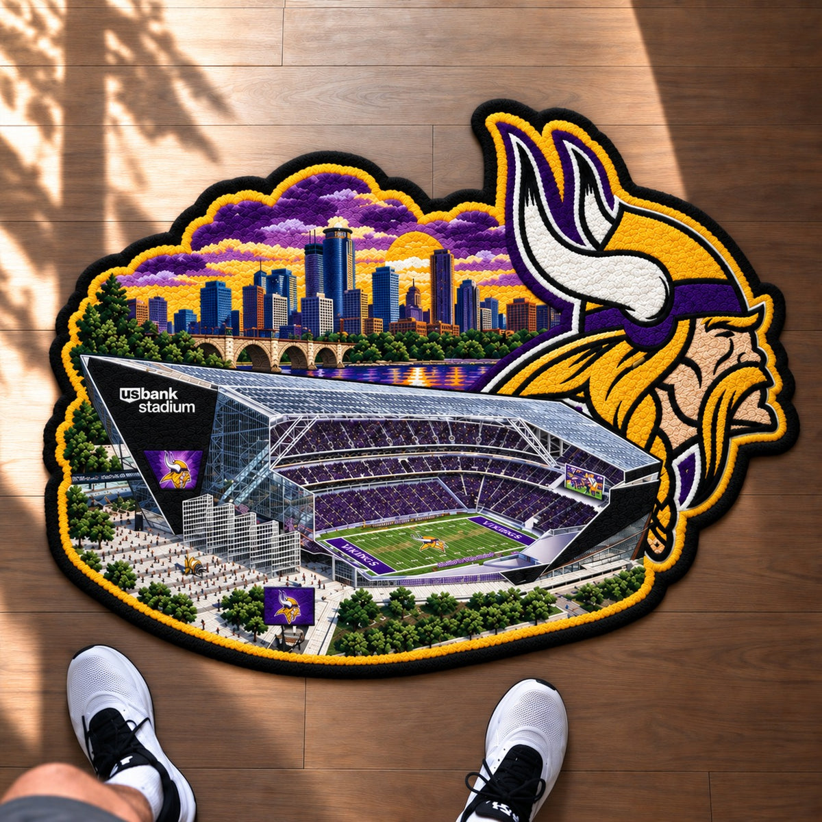 All Football Teams Logo Stadium Area Baseball Fan Custom Shape Rug Print Premium Welcome Mat Washable Black Border Personalized Football Custom Shape Rug