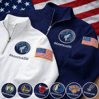 Football Logo America 250 Anniversary Embroidered Logo Premium Quarter Zip Sweatshirt, Inspired Quarter Zip Sweater