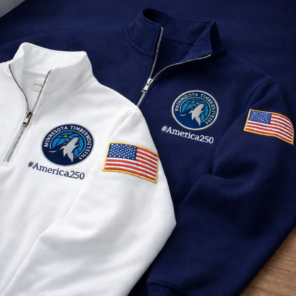Football Logo America 250 Anniversary Embroidered Logo Premium Quarter Zip Sweatshirt, Inspired Quarter Zip Sweater