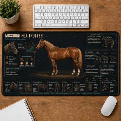 Missouri Fox Trotter Horse and Equestrian Visual Guide Desk Mat | 5To9Vibe