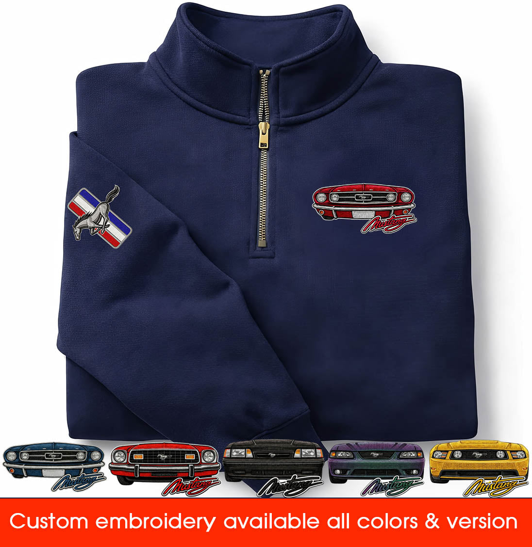 Sudadera unisex prémium con cuello y media cremallera y bordado de cabeza de coche clásico, sudadera inspirada con cuello y media cremallera