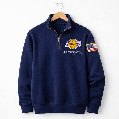 Basketball Logo America 250 Anniversary Anniversary Embroidered Logo Premium Quarter Zip Sweatshirt, Unisex Football Sweatshirt-Sweatshirts-5TO9VIBE