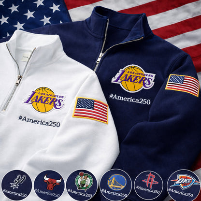 Basketball Logo America 250 Anniversary Anniversary Embroidered Logo Premium Quarter Zip Sweatshirt, Unisex Football Sweatshirt-Sweatshirts-5TO9VIBE