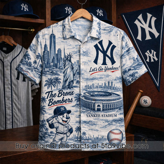 NYY Baseball New York City Mascot Button-Up Hawaiian Shirt
