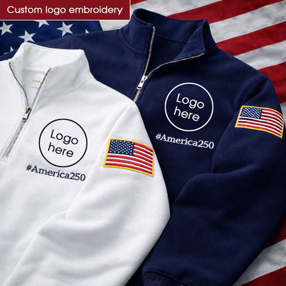 Football Logo America 250 Anniversary Embroidered Logo Premium Quarter Zip Sweatshirt, Inspired Quarter Zip Sweater