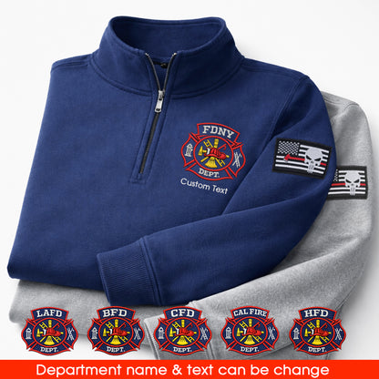 Gorra premium con logo de bombero bordado y sudadera con cremallera de un cuarto, sudadera con cremallera de un cuarto inspirada