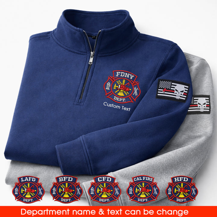 Firefighter Embroidered Logo Premium Cap and Quarter Zip Sweatshirt, Inspired Quarter Zip Sweater
