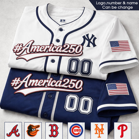 250 Years America Anniversary Custom stitched & printed baseball Jersey, Personalized embroidery Name Number Logo, Baseball Jersey Sport Team Logo America 250