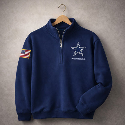 Football Logo America 250 Anniversary Embroidered Logo Premium Quarter Zip Sweatshirt, Inspired Quarter Zip Sweater
