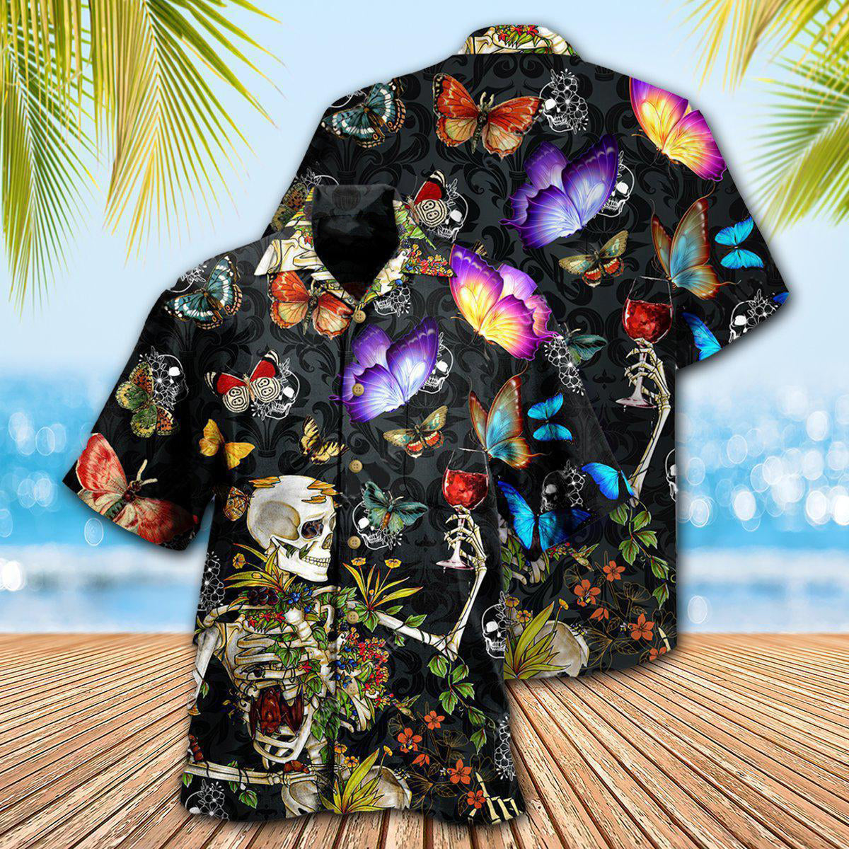 Skull Love Butterfly Overnight - Hawaiian Shirt 