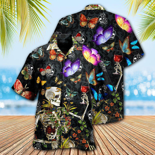 Skull Love Butterfly Overnight - Hawaiian Shirt 