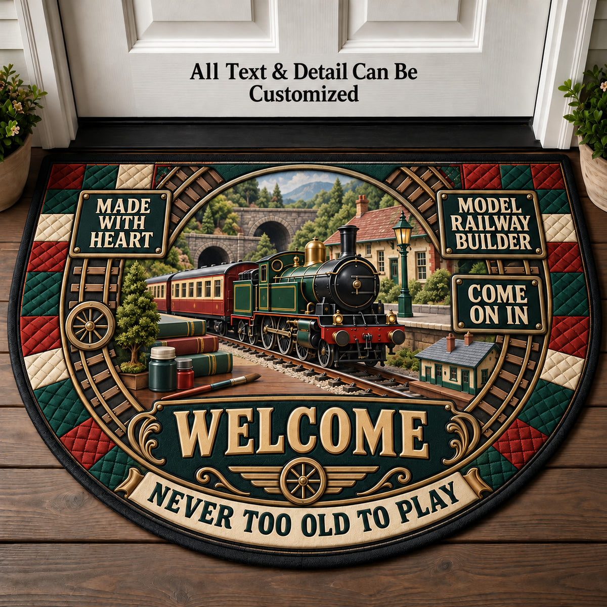 Model Railway Builder Personalized Half Round Mat | 5To9Vibe