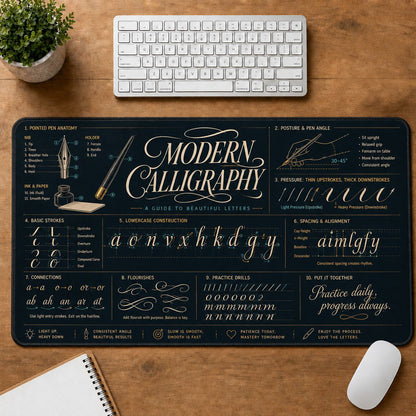 Modern Calligraphy Creative Reference Guide Desk Mat | 5To9Vibe
