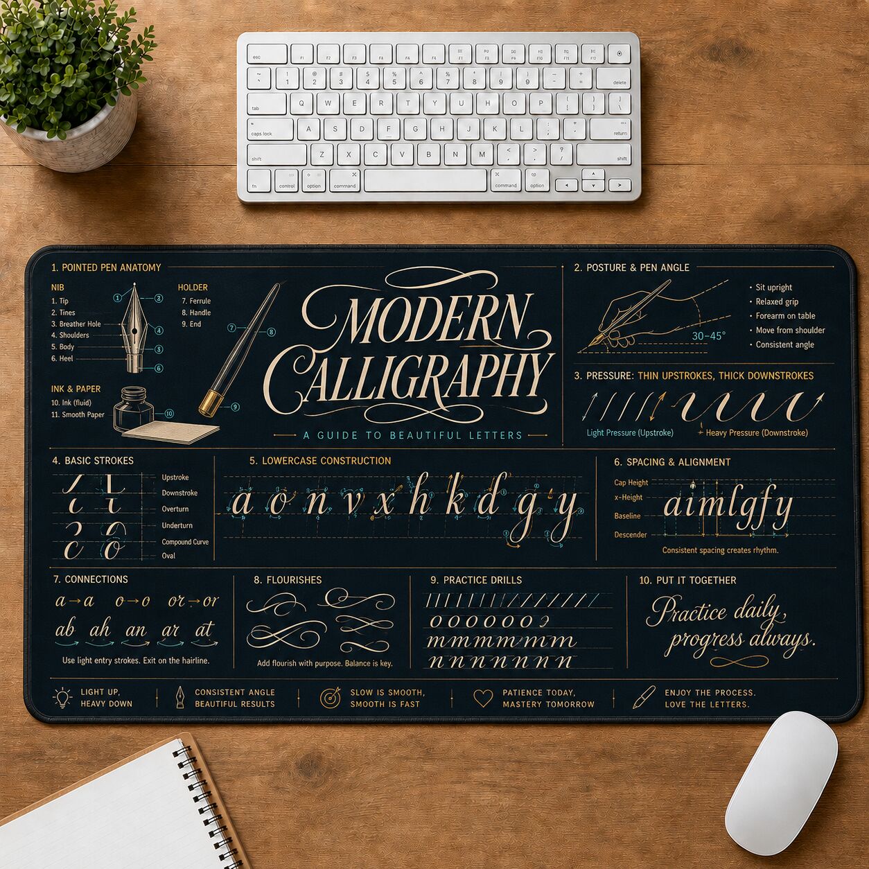 Modern Calligraphy Creative Reference Guide Desk Mat | 5To9Vibe