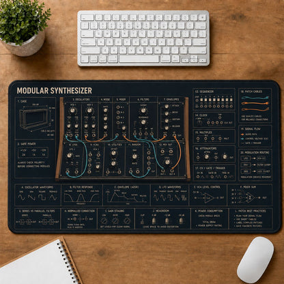 Modular Synthesizer Musical Instrument Blueprint Guide Desk Mat | 5To9Vibe