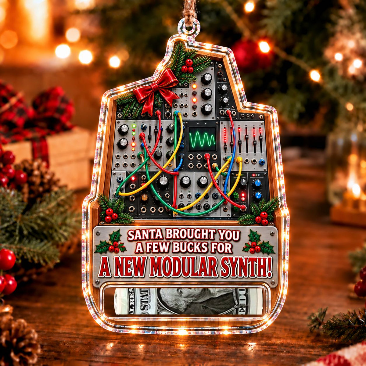 Modular Synthesizer Christmas money holder ornament