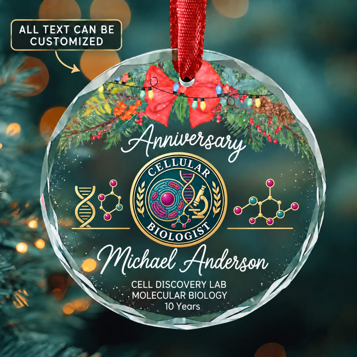 Molecular and Cellular Biologists Personalized Glass Ornament | 5To9Vibe