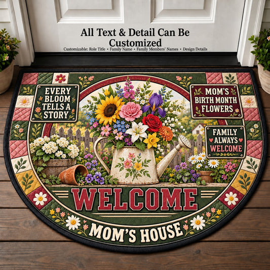 Mom's Birth Month Flowers Personalized Half Round Mat | 5To9Vibe