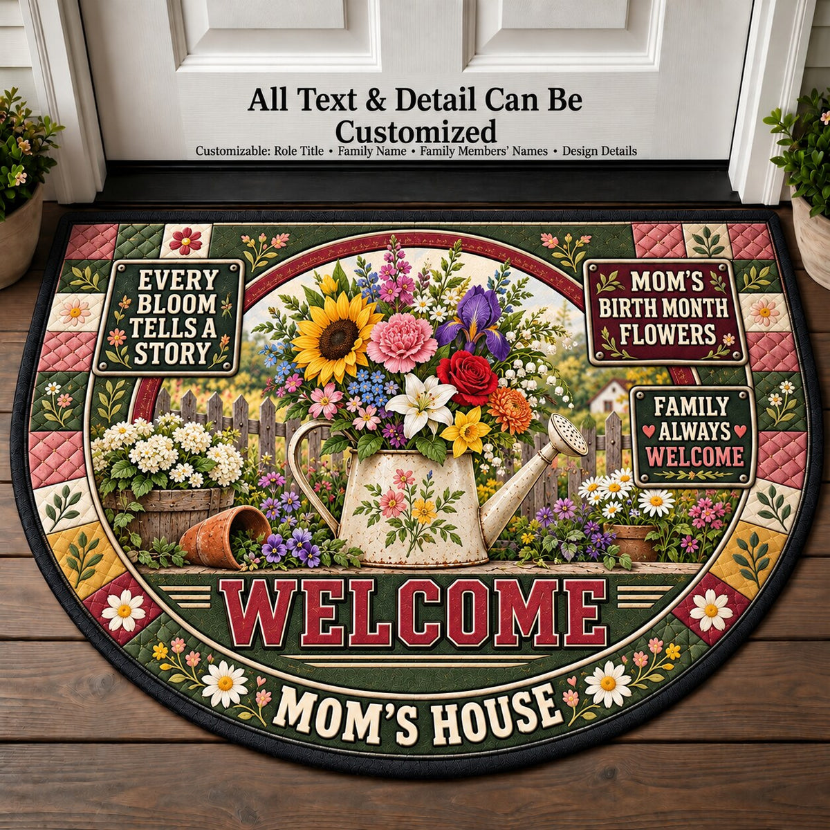 Mom's Birth Month Flowers Personalized Half Round Mat | 5To9Vibe