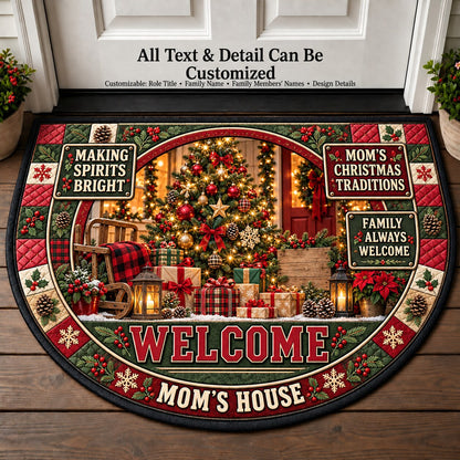Mom's Christmas Traditions Personalized Half Round Mat | 5To9Vibe