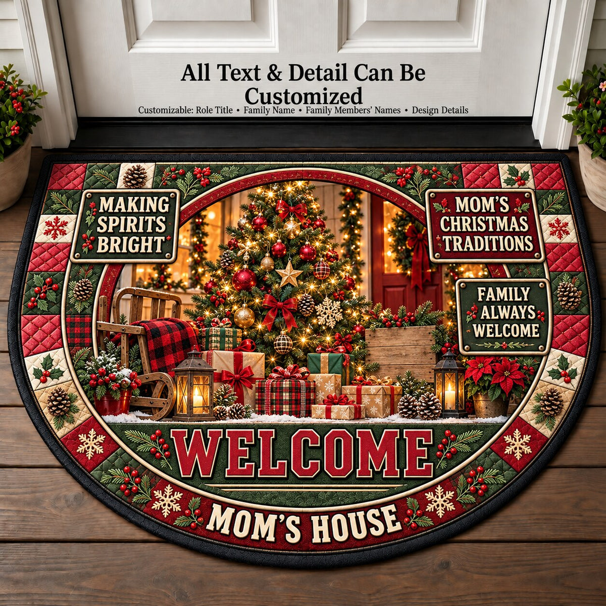 Mom's Christmas Traditions Personalized Half Round Mat | 5To9Vibe
