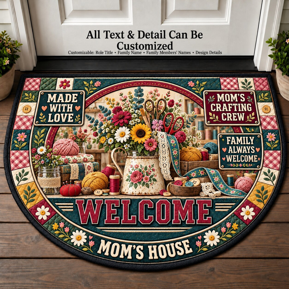 Mom's Crafting Crew Personalized Half Round Mat | 5To9Vibe