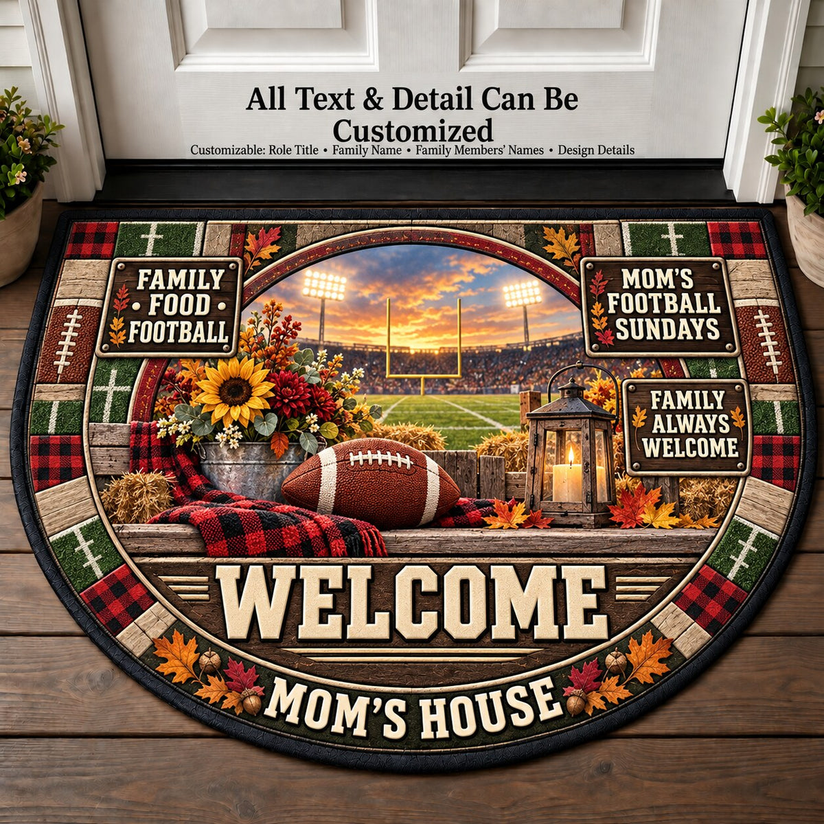 Mom's Football Sundays Personalized Half Round Mat | 5To9Vibe