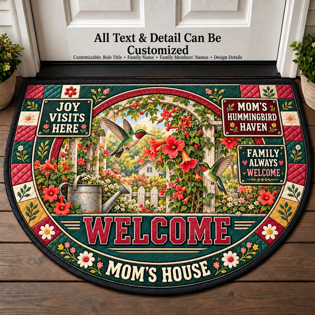 Mom's Hummingbird Haven Personalized Half Round Mat | 5To9Vibe