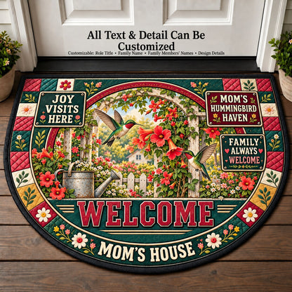 Mom's Hummingbird Haven Personalized Half Round Mat | 5To9Vibe