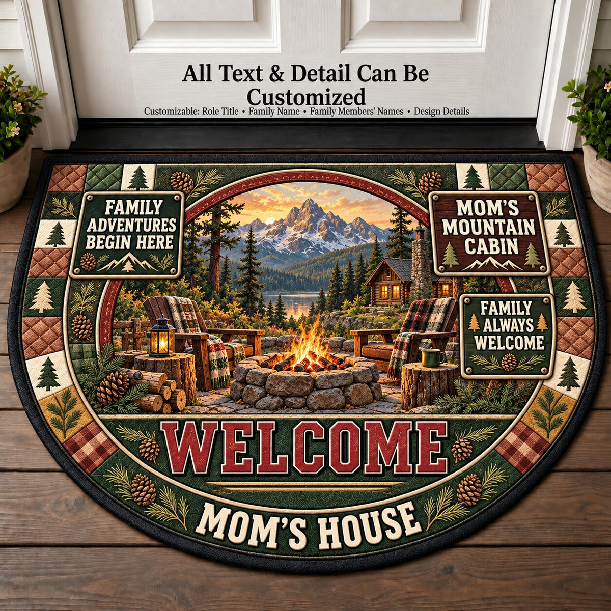 Mom's Mountain Cabin Personalized Half Round Mat | 5To9Vibe