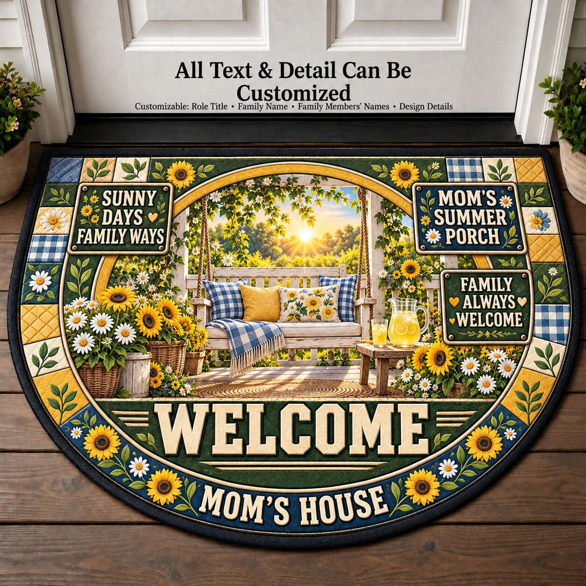 Mom's Summer Porch Personalized Half Round Mat | 5To9Vibe