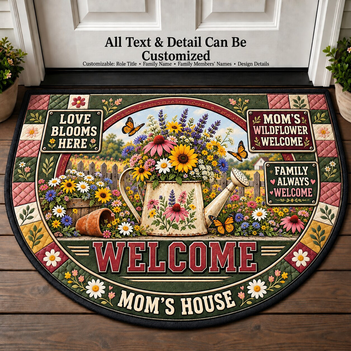 Mom's Wildflower Welcome Personalized Half Round Mat | 5To9Vibe