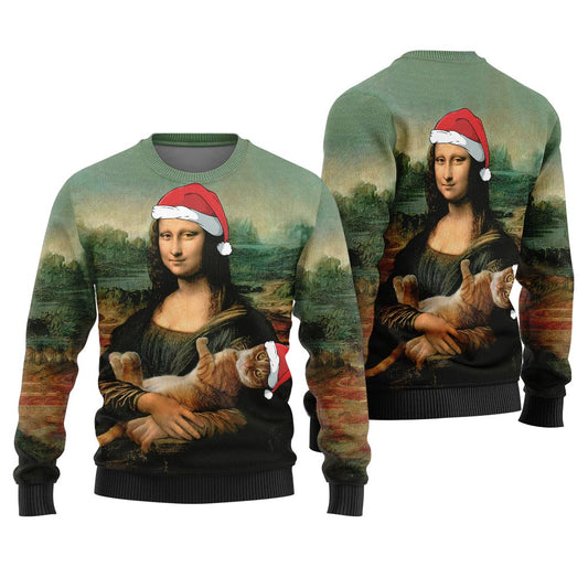 Mona Lisa Cat Christmas Sweater