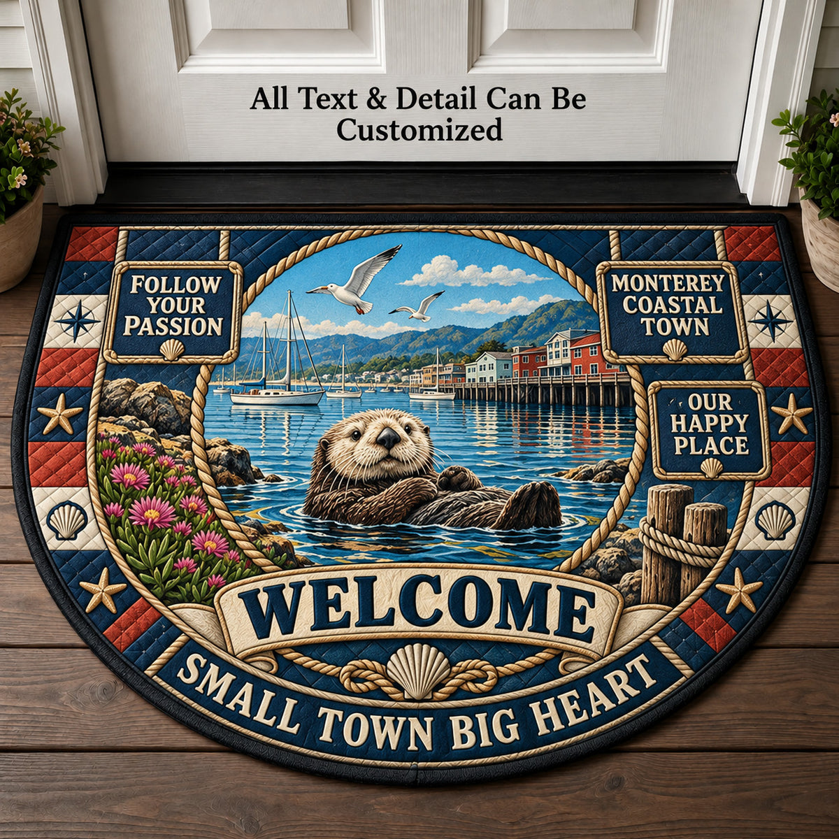 Monterey Coastal Town Personalized Half Round Mat | 5To9Vibe