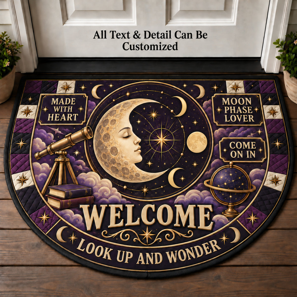 Moon Phase Lover Personalized Half Round Mat | 5To9Vibe