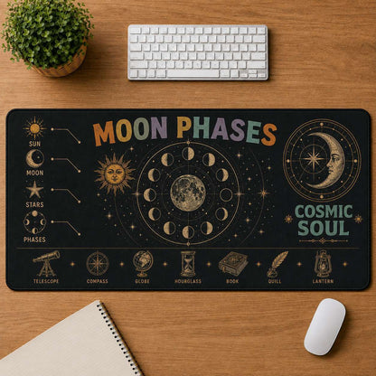 Cosmic Eye Hippie Desk Mat Mouse Pad | 5To9Vibe - Moon Phases style