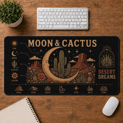 Cactus Garden Hippie Desk Mat Mouse Pad | 5To9Vibe - Moon & Cactus style
