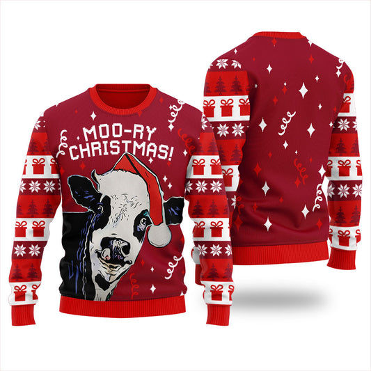 Moory Christmas Cow Holiday Sweater Women
