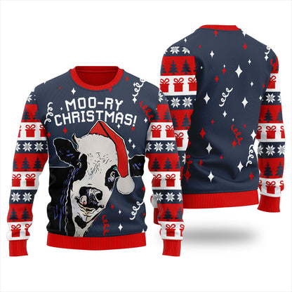 Moory Christmas Cow Mens Ugly Sweater
