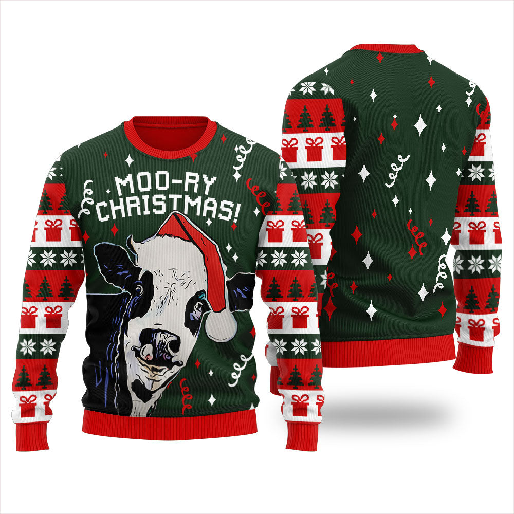 Moory Christmas Cow Mens Ugly Sweater
