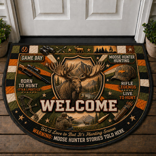 Moose Hunter Outdoor Adventures Quilted Print Premium Welcome Mat – Personalized Doormat