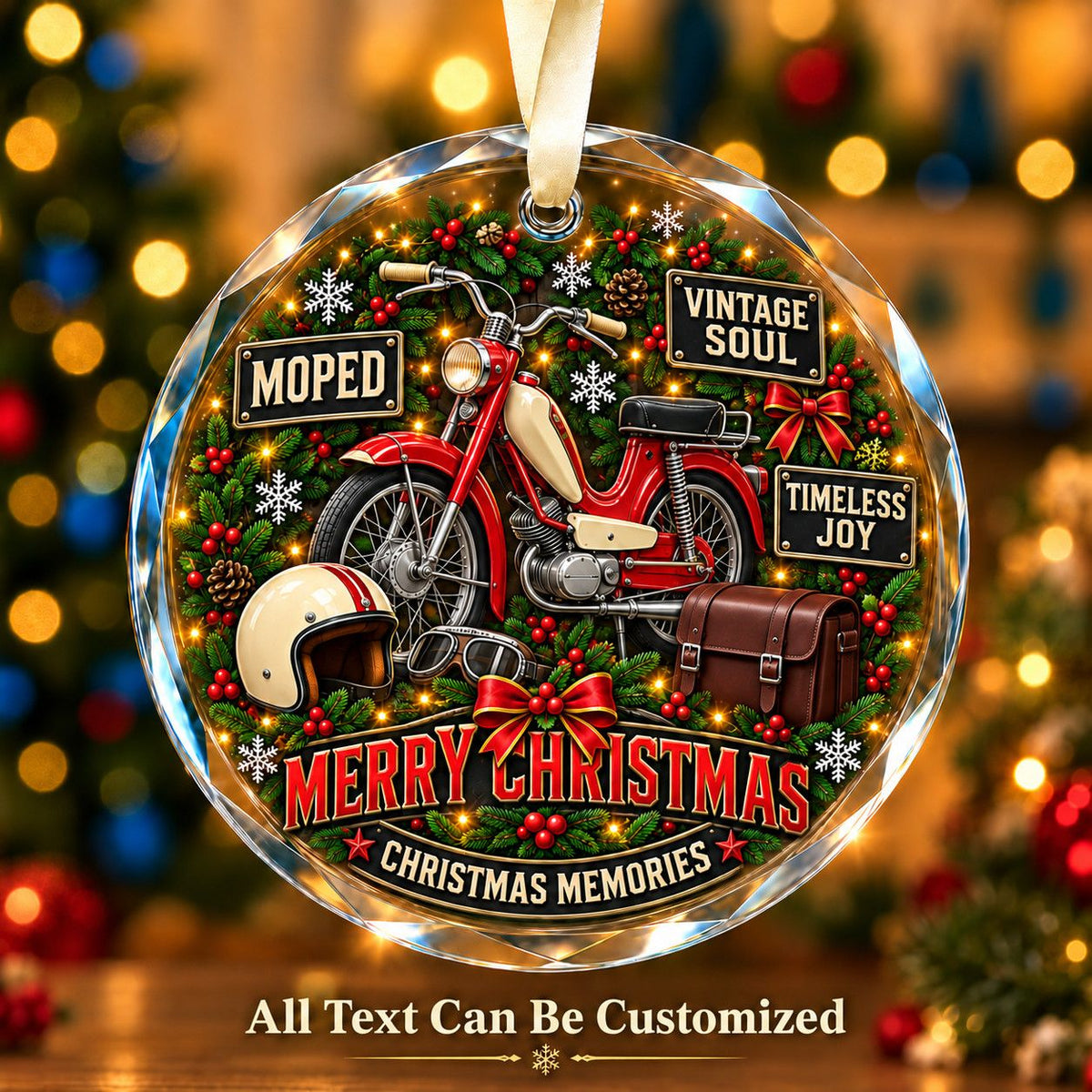 Moped Personalized Glass Ornament | 5To9Vibe