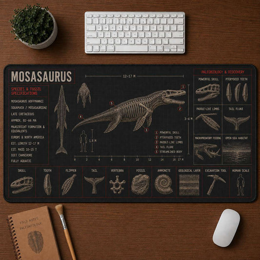 Mosasaurus Marine Reptile Blueprint Desk Mat | 5To9Vibe